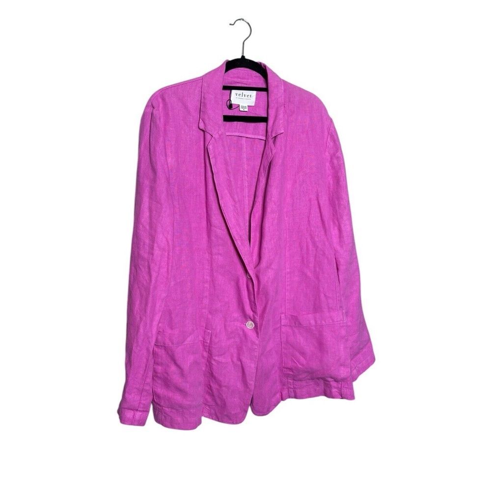 Velvet Graham Spencer Oversized Linen Blazer Jacket Womens XL Pink Pockets‎